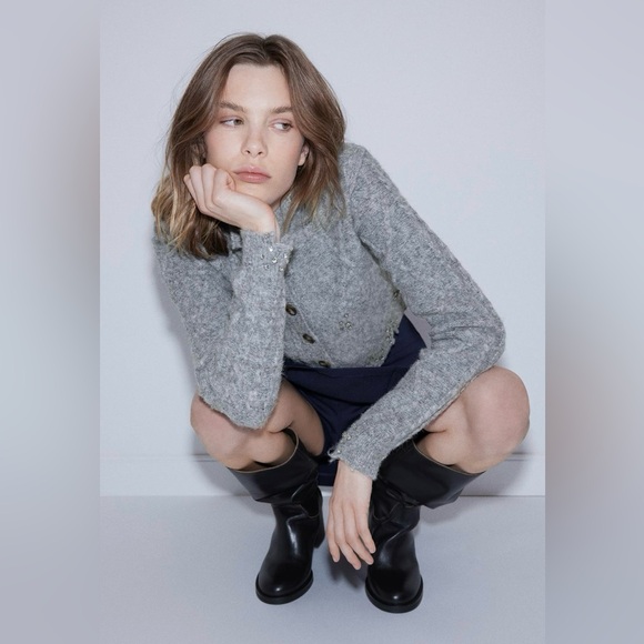 ZARA BEJEWELED KNIT CARDIGAN - Picture 3 of 8